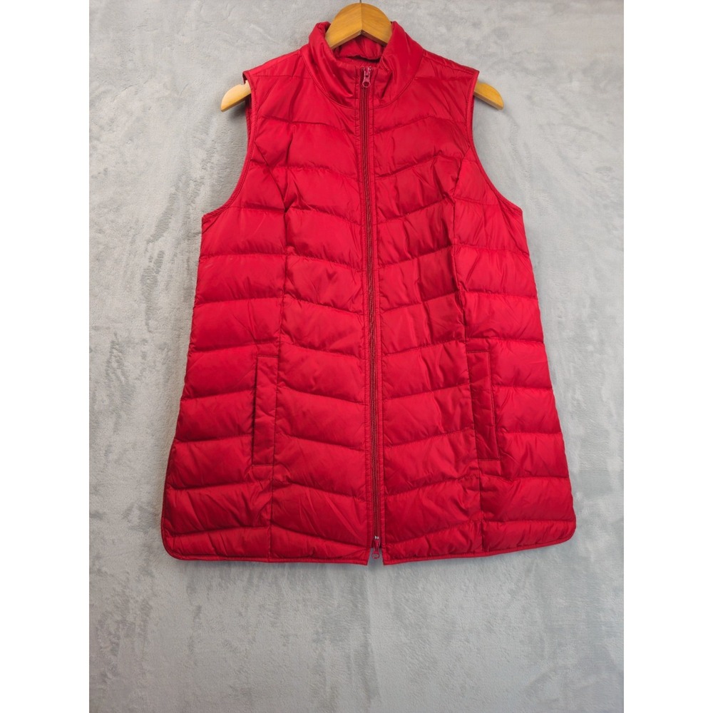 J. Jill Womens Red Puffer Vest Long 80% Down Side Zippers Size Medium